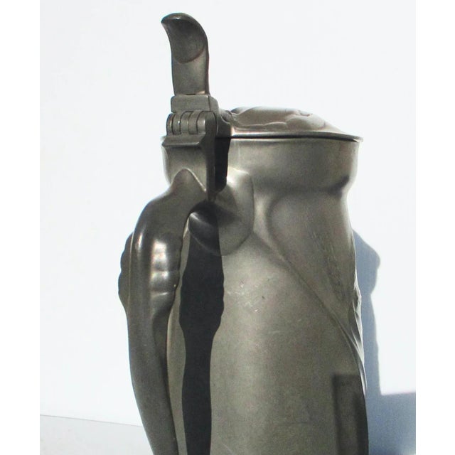 Metal Antique Art Nouveau Pewter Lidded Pitcher 1905 For Sale - Image 7 of 10