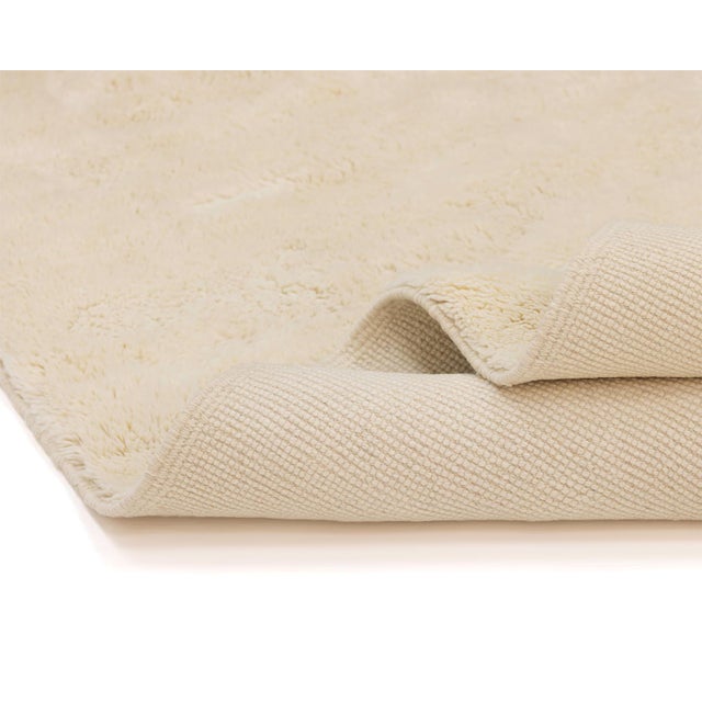 Minimalist Ivory Hand-Knotted Moroccan Wool Rug | 6'6" X 10'1" | One of a Kind For Sale - Image 4 of 7