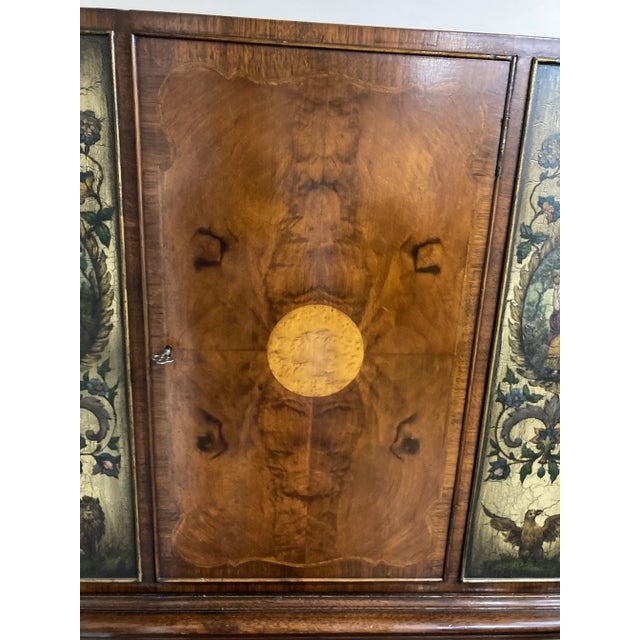 English 19th Century Burl Walnut and Satinwood High Chest With Hand Painted Door Panels For Sale In Greensboro - Image 6 of 9