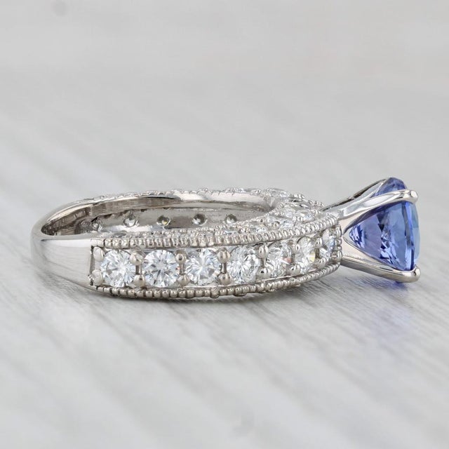 Blue 3cw Tanzanite Diamond Ring 14k White Gold Size 6.5 Engagement For Sale - Image 8 of 8