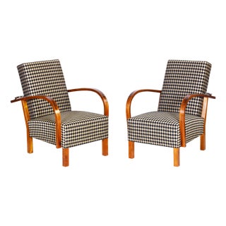 Art Deco Walnut Reclining Chairs, Czechia, 1930s, Set of 2 For Sale