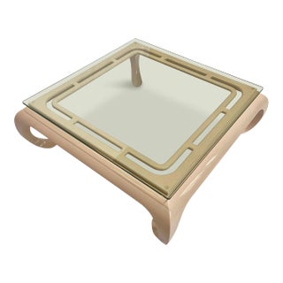 1980s Hollywood Regency Lacquered Asian Influenced Coffee Table in Dusty Rose For Sale