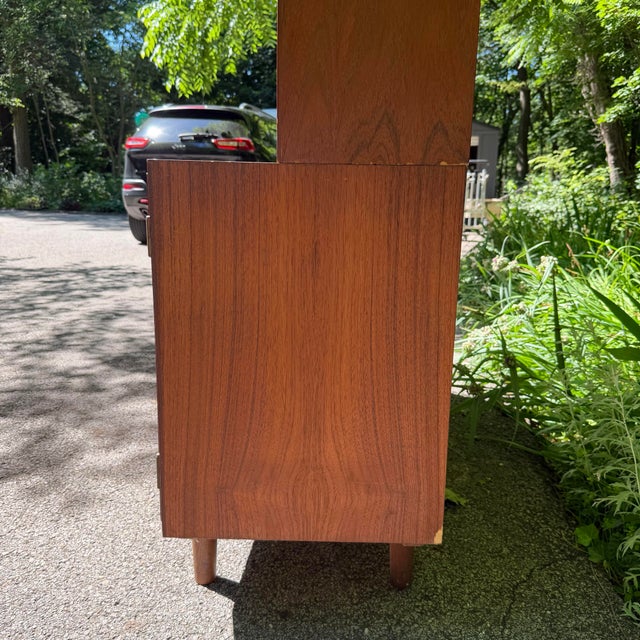 Mid 20th Century Danish Modern Two-Piece Bookshelf With Drop-Down Secretary Desk Top For Sale - Image 9 of 12