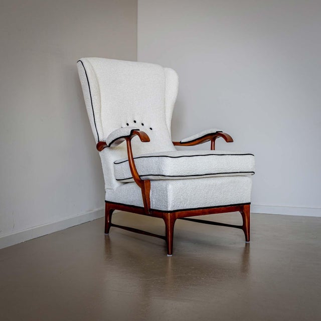Mid-20th Century Pair of Wingback Armchairs, attr. to Paolo Buffa, Italy For Sale - Image 11 of 14