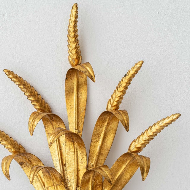 2000 - 2009 Hollywood Regency Gilt Wheat Sheaf Wall Sconces, Italy, 1990s, Set of 2 For Sale - Image 5 of 12