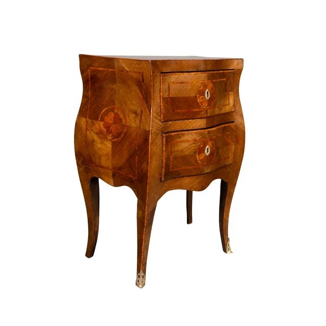 Pair of Neapolitan Style Walnut Bedside Commodinis For Sale In Boston - Image 6 of 12