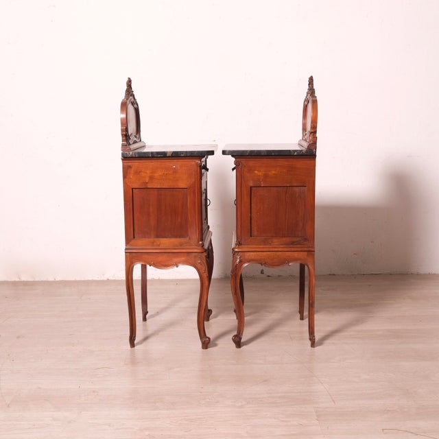 Louis XV Style Bedside Tables with Marble Tops, 1940s, Set of 2 For Sale - Image 15 of 18