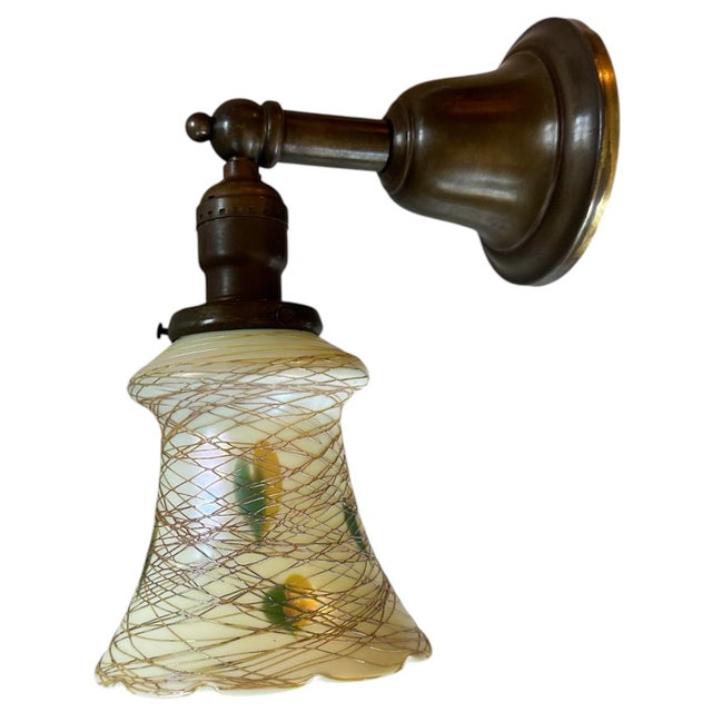 Signed Quizel Hearts and Vines Pattern Shade on Old Brass Holder, Circa 1910 For Sale In Los Angeles - Image 6 of 6