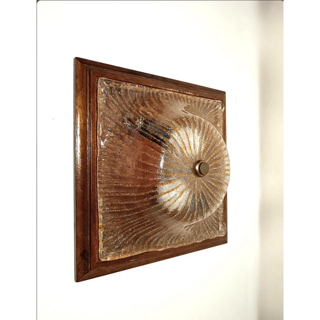 Mid-Century Modern Art Deco Style Flush Mount or Wall Light in Wood and Murano Glass attributed to Barovier and Toso, 1960s For Sale - Image 6 of 12