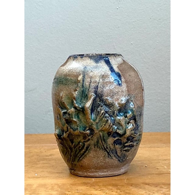 Vintage Abstract Glazed Pottery Vase For Sale - Image 4 of 12