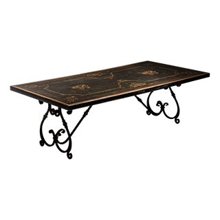 Large Dining Table on Wrought Iron Base For Sale