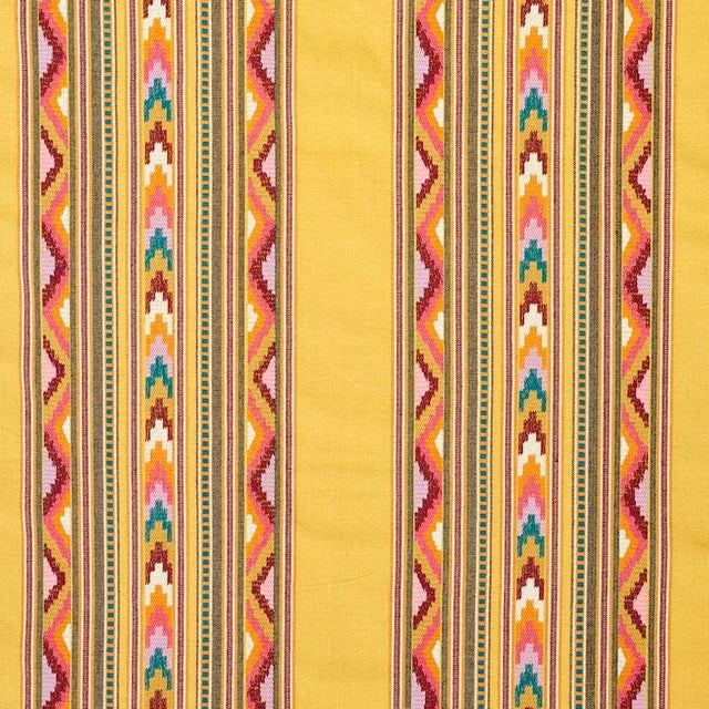 Sample - Schumacher Zarzuela Stripe Embroidery Fabric in Saffron For Sale