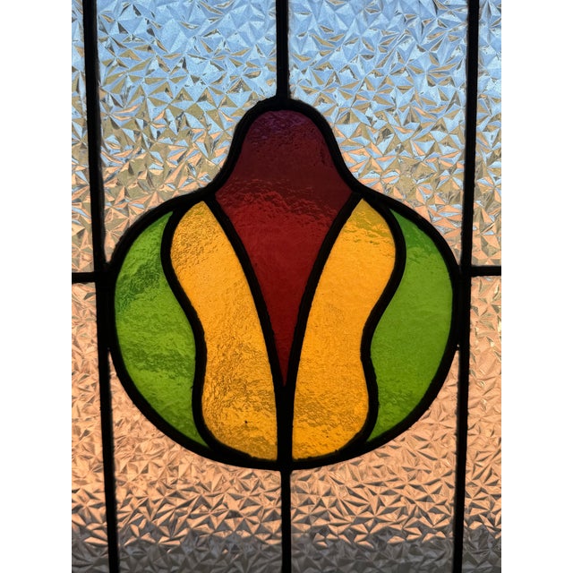 Antique English Leaded Stained Glass Window-Edwardian Art Nouveau Tulip For Sale - Image 4 of 11
