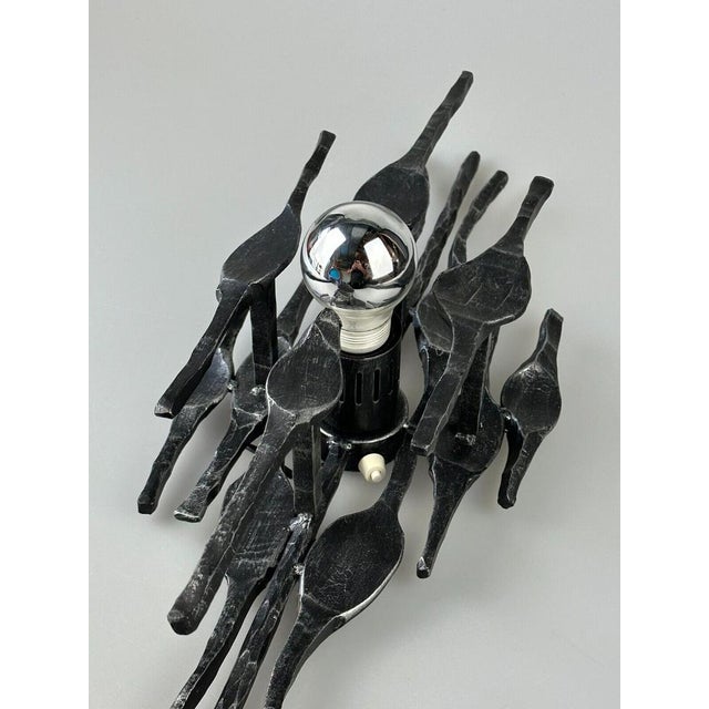 Metal Brutalist Wall Lamp in Iron & Glass, 1970s For Sale - Image 7 of 18