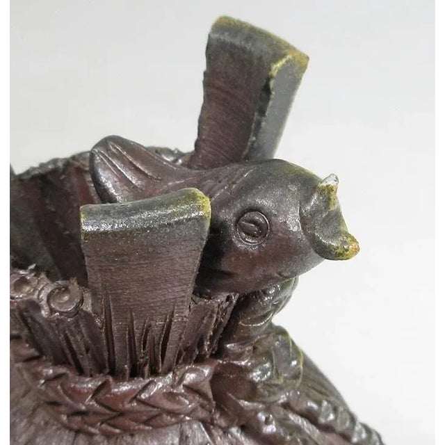 Japanese Contemporary Japanese Bizen Stoneware Incense Burner With Bird For Sale - Image 3 of 8