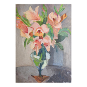 Mid 20th Century Peach Gladiolas Still Life Painting