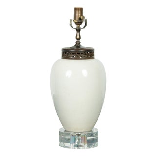 Mid 20th Century Japanese Midcentury Ceramic Table Lamp with Crackle Finish and Lucite Base For Sale