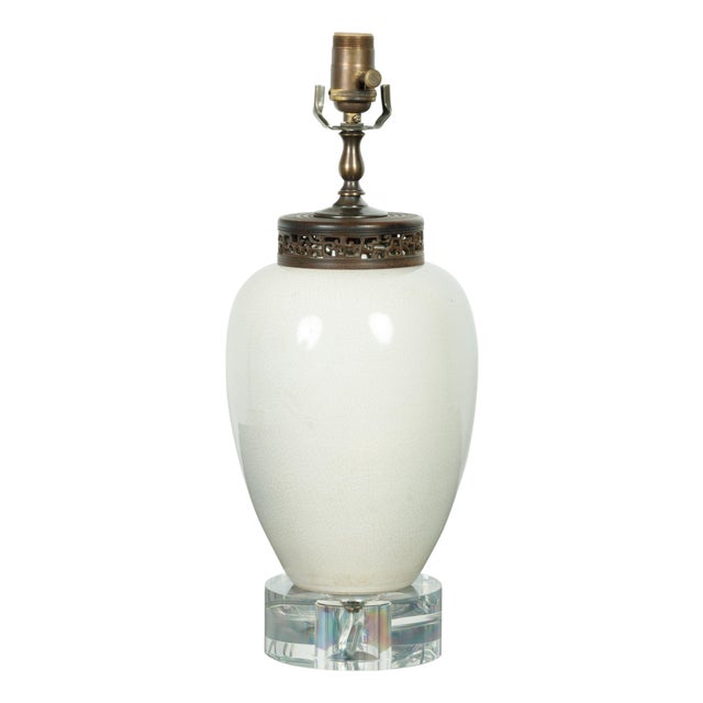 Mid 20th Century Japanese Midcentury Ceramic Table Lamp with Crackle Finish and Lucite Base For Sale