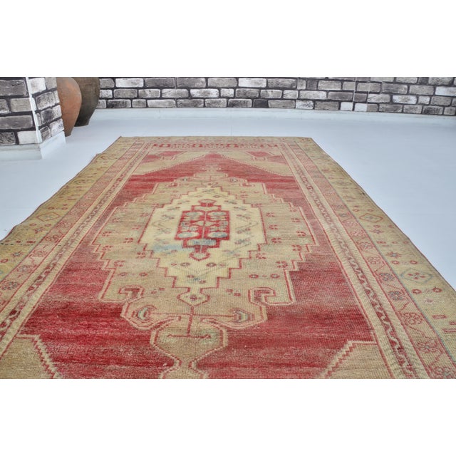 Tan Turkish Oushak Vintage Area Carpet For Sale - Image 8 of 10