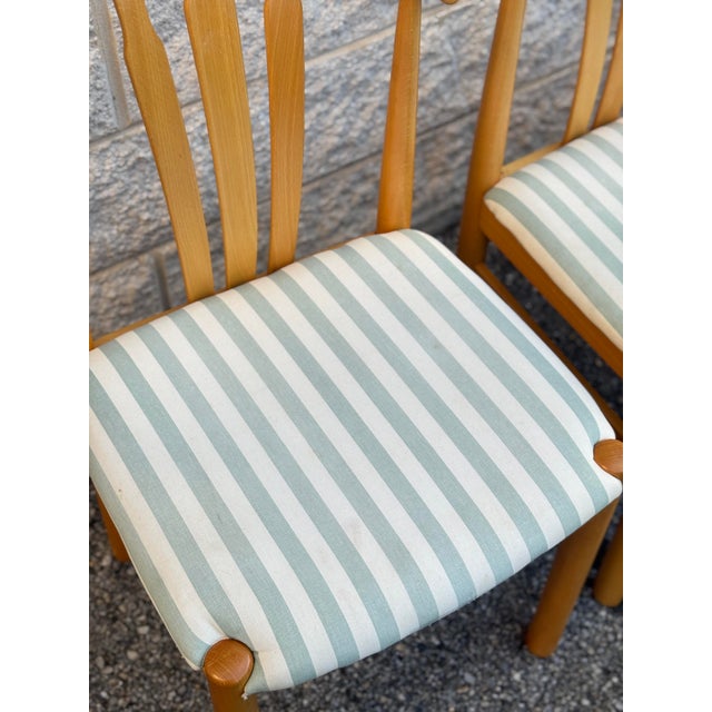 Brown Set of 4 Late 20th Century Postmodern Light Oak Dining Chairs With Upholstered Seats For Sale - Image 8 of 12