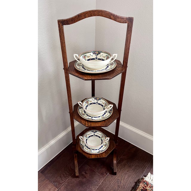 Antique Edwardian Quartersawn Oak 3-Tier Folding Cake Stand For Sale - Image 9 of 16