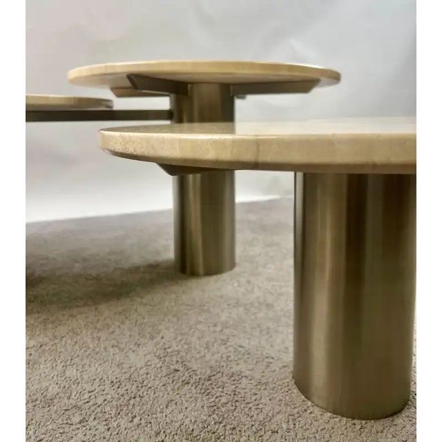 1990s 1990s Organic Modern Travertine Three-Tier Circular Coffee Table With Metal Base For Sale - Image 5 of 14