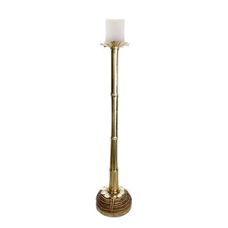 Brass and Rattan Candleholder in the style of Gae Aulenti, France, 1970s For Sale