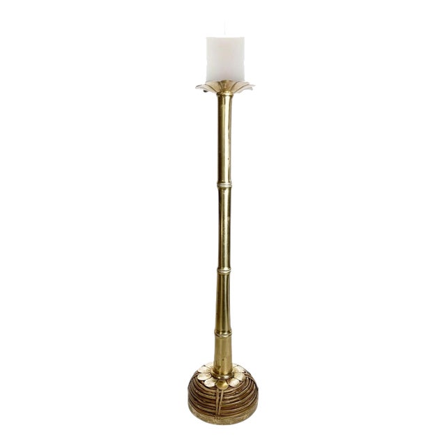 Brass and Rattan Candleholder in the style of Gae Aulenti, France, 1970s For Sale