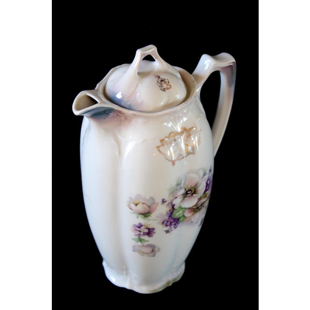 Ceramic Vintage Porcelain Chocolate Pot With Floral Design and Lid, Marked 653 For Sale - Image 7 of 16