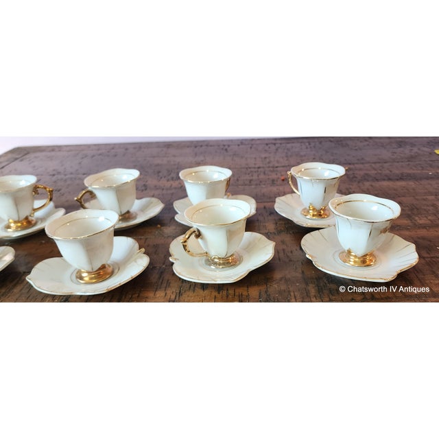 Set 8 Japanese Porcelain Lotus Shaped Demitasse Cups & Saucers, C1970s For Sale In New York - Image 6 of 10