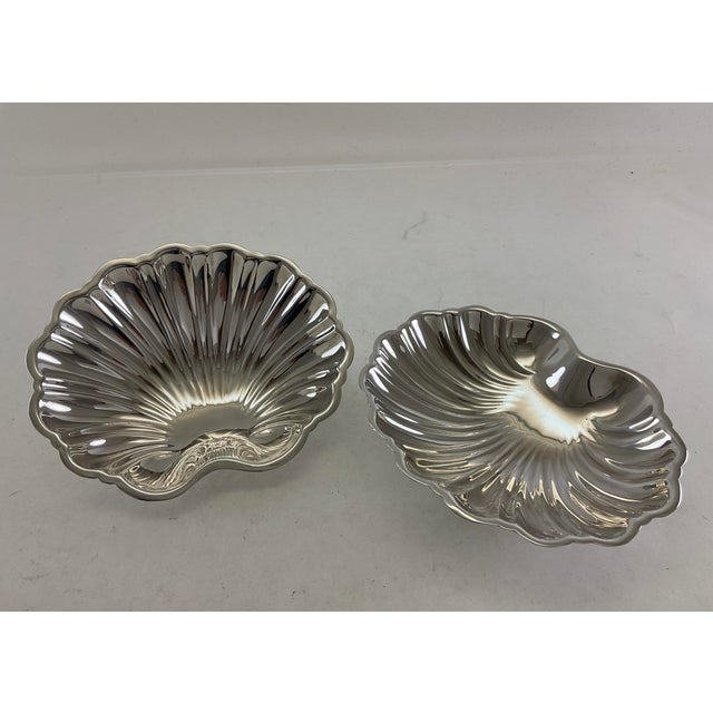 1980s Shell Shaped Silver Plate Sweet Dishes on Ball Feet - a Pair For Sale - Image 12 of 13