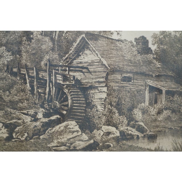 Antique Alfred Hopkins Old Millhouse Water Mill Panoramic Riverscape Etching 25" For Sale - Image 13 of 13
