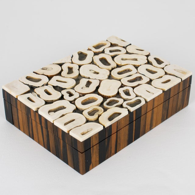 French Art Deco Bone Marquetry and Macassar Wood Box For Sale - Image 4 of 11