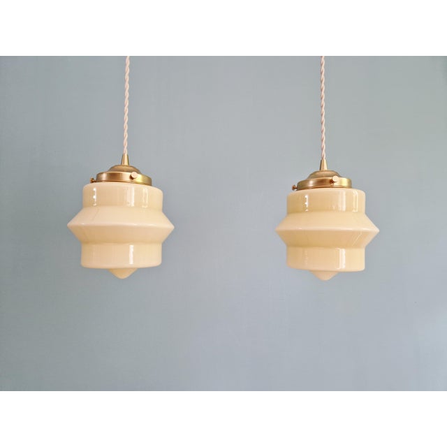 Art Deco Pendant Lights in Cream Opaline Glass, 1930s, Set of 2 For Sale - Image 13 of 13