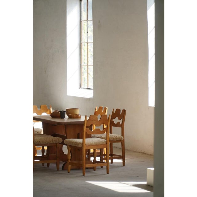 Razorblade Dining Chair in Oak and Lambswool attributed to Henning Kjærnulf, Denmark, 1960s For Sale - Image 6 of 18