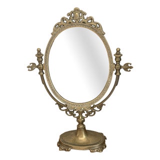 Antique Swivel Table Mirror in Gilt Brass, France, 1950s For Sale