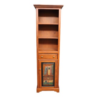 Late 20th Century Tall Pine Storage Cabinet With Trompe L’Oeil Book Panel For Sale