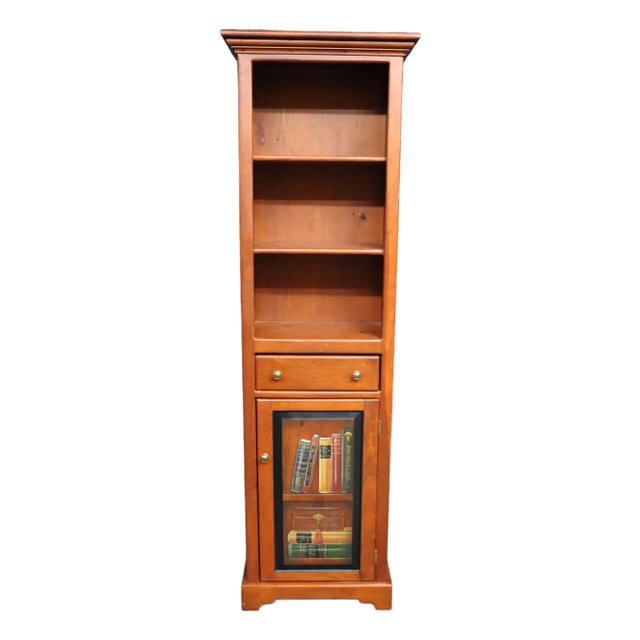 Late 20th Century Tall Pine Storage Cabinet With Trompe L’Oeil Book Panel For Sale