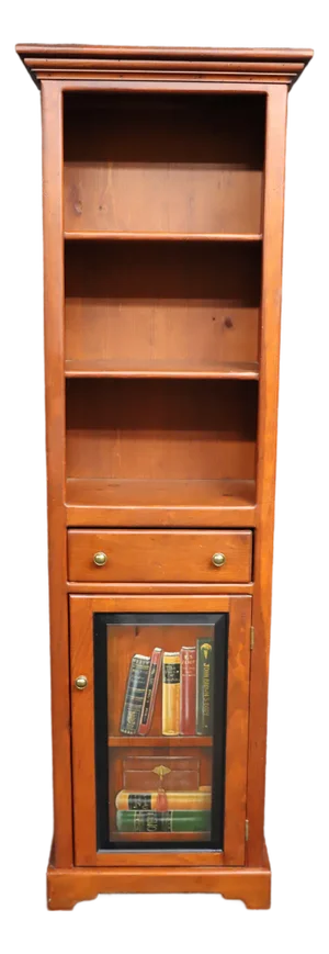 Late 20th Century Tall Pine Storage Cabinet With Trompe L’Oeil Book Panel