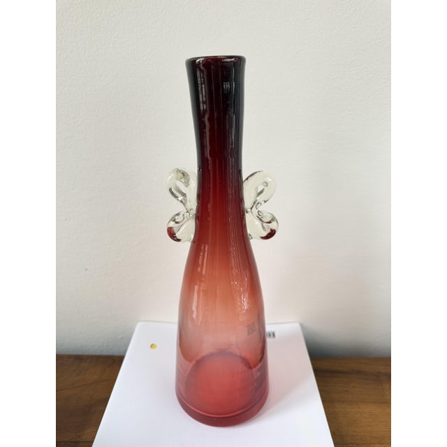 Ruby Red Bottle Vase with Applied Clear Glass Wings by Jerzy Słuczan-Orkusz for Huta Szkła Tarnowiec, Poland, 1970s For Sale - Image 14 of 14