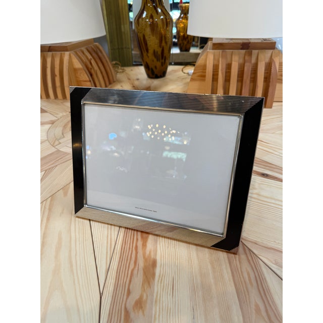 1970s Black and Silver Ribbed Picture Frame For Sale - Image 5 of 6