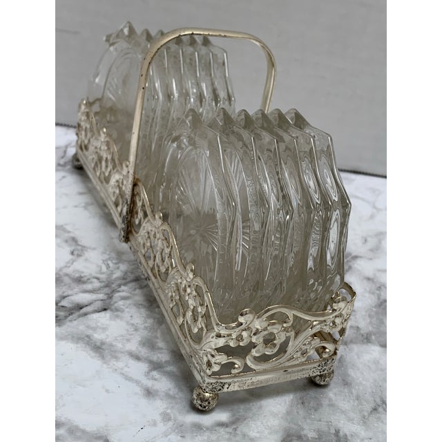 Vintage Midcentury Glass Coasters & Silver Holder-Set of Twelve For Sale In Sacramento - Image 6 of 9