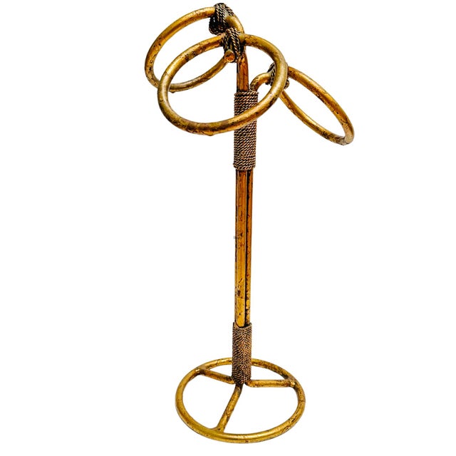 1960s 1960s Italian Tole Gilt Rope Three Ring Towel Holder For Sale - Image 5 of 8