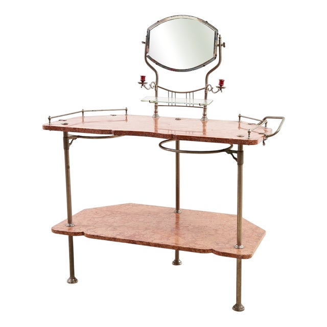 Vintage Toilet Table in Pink Marble, 1920s For Sale
