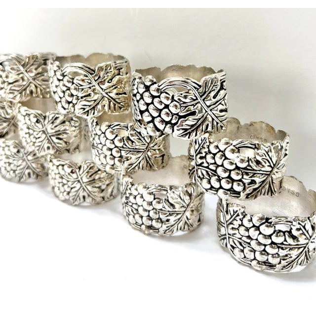 Metal Vintage Silverplate Napkin Rings Grape Cluster – Tabletop Entertaining – Set of 12 For Sale - Image 7 of 11