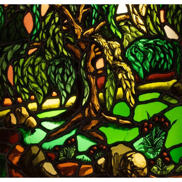 Green Modern Landscape Electrified Stained Glass Panel For Sale - Image 8 of 11