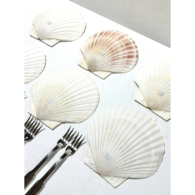 Cream 1970s Seashell Appetizer Plates & Forks – Coastal Set of 6 For Sale - Image 8 of 10