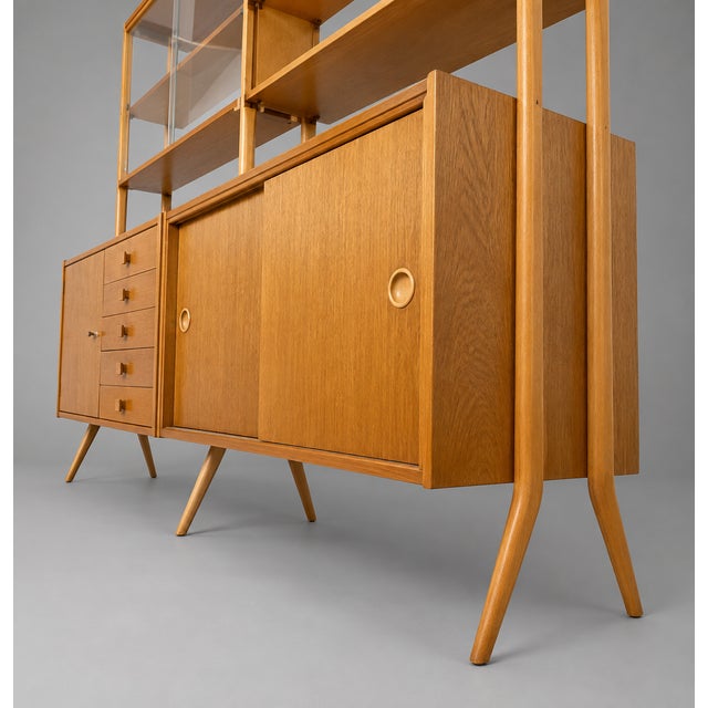 Wood Monti 300 Shelving Units and Desk by František Jirák for Tatra, 1960s, Set of 4 For Sale - Image 7 of 10