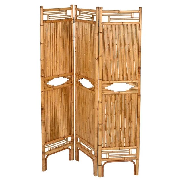 French Riviera Rattan and Bamboo 3-Panel Folding Screen, Italy, 1960 For Sale - Image 12 of 12