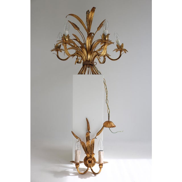 Vintage Gold-Plated Metal Chandelier and Wall Sconce Set from Hans Kögl, 1970s, Set of 2 For Sale - Image 10 of 17